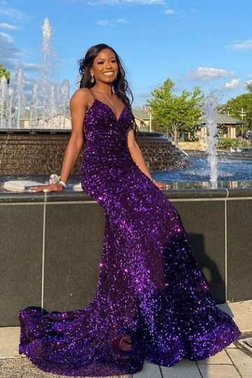 Purple Sequin Mermaid Prom Dress Long Party Dress HZ1023